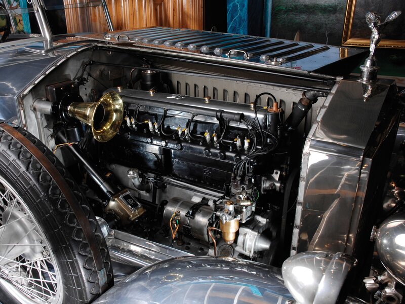 Classic Car Engine — Silver, Detailed, Photograph