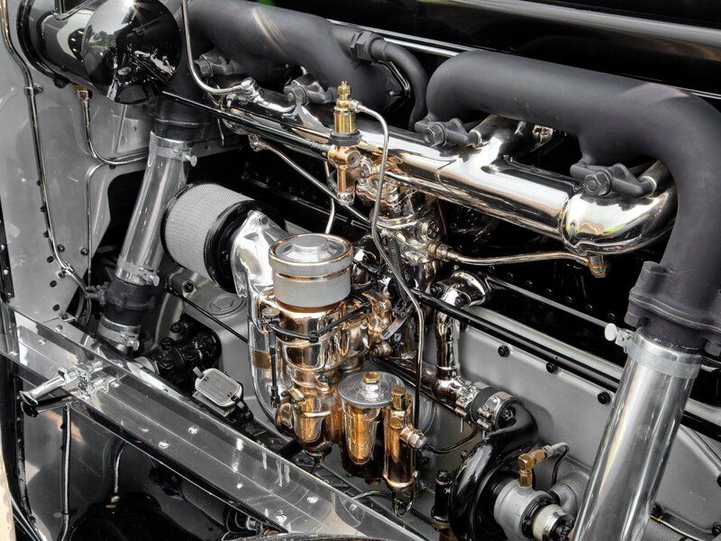 Classic Car Engine — Silver, Mechanical, Photograph, Chrome Pipes