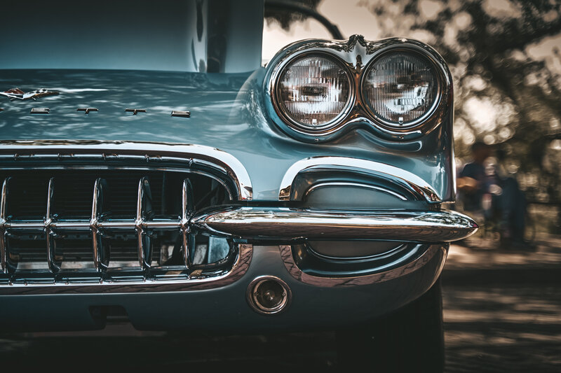Classic Car Front End — Blue