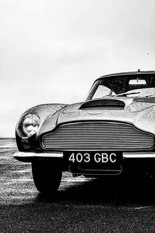 Classic Car Front View — Black, Dramatic, Photograph, Grille