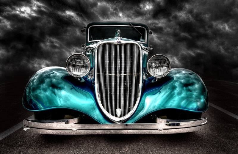 Classic Car Front View — Teal