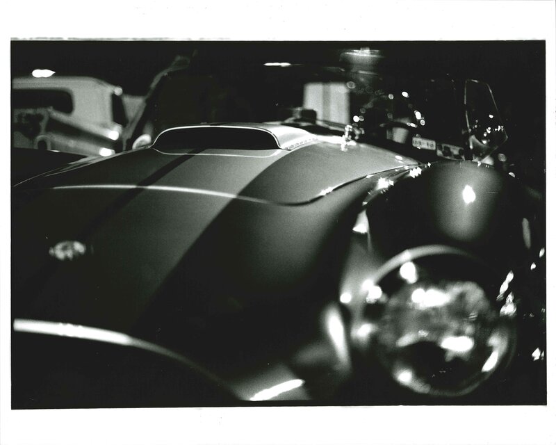 Classic car hood at night