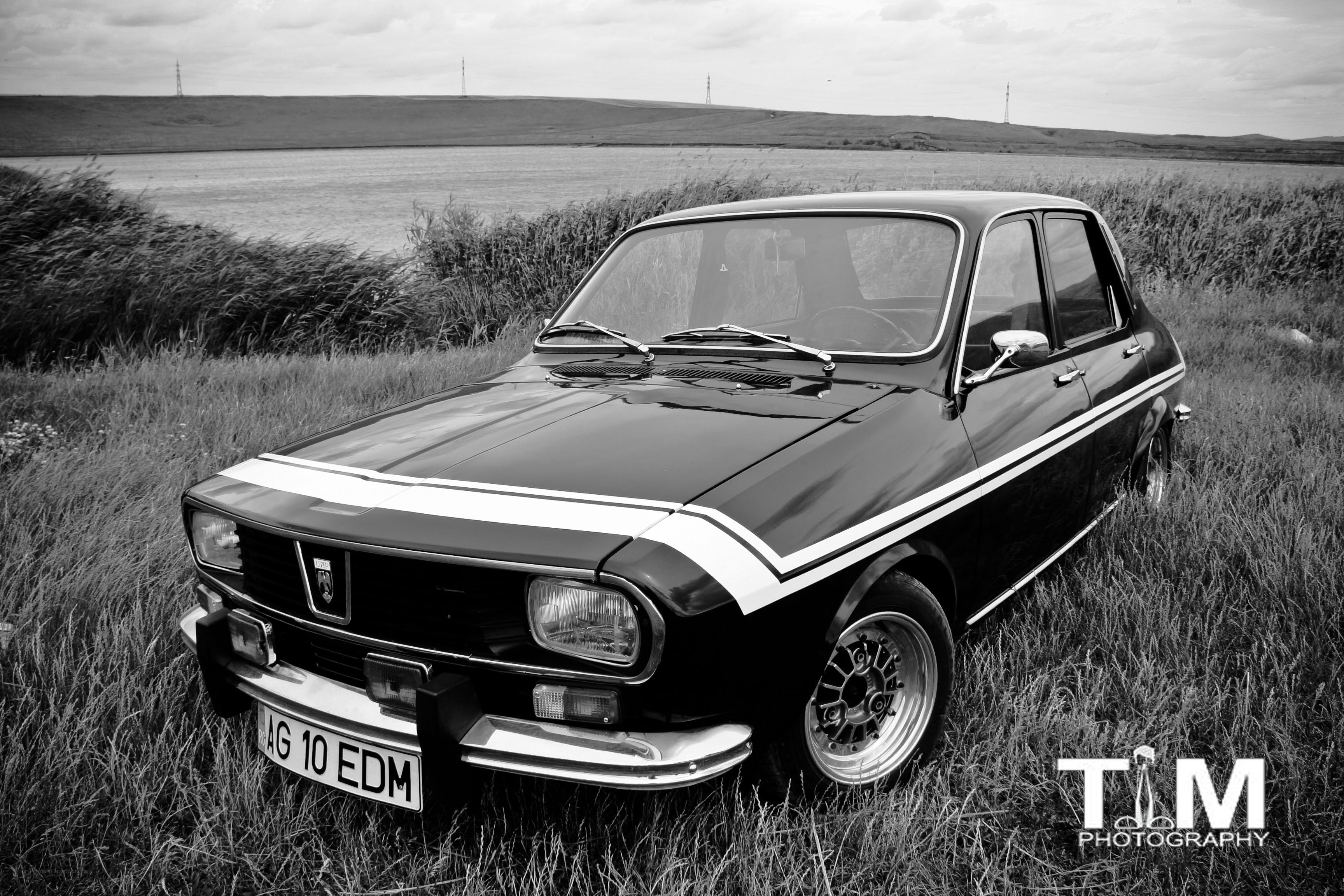 Classic car in a field