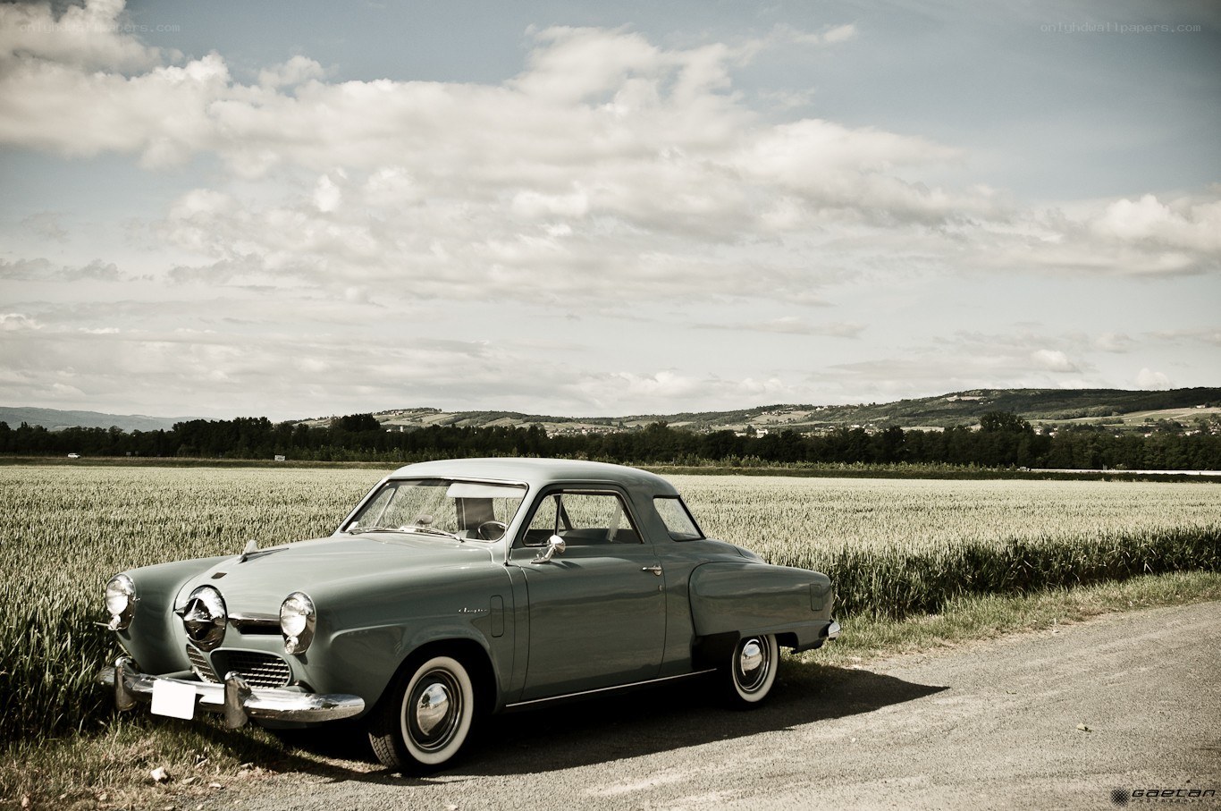 Classic car in a field