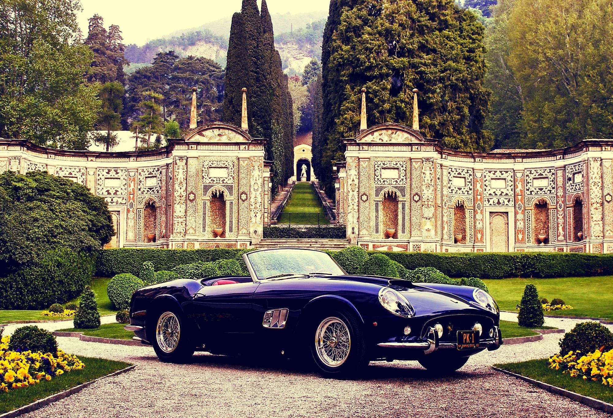Classic car in a garden