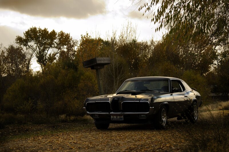 Classic car in autumn woods