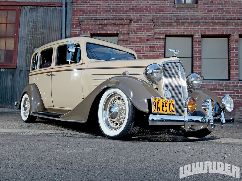 Classic Car in Front of Building — Beige