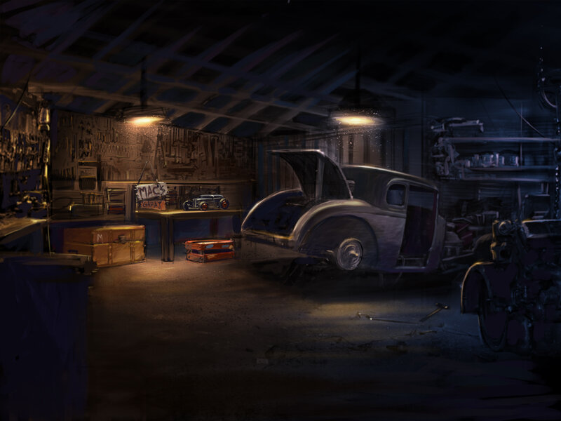 Classic Car in Garage — Dark Blue