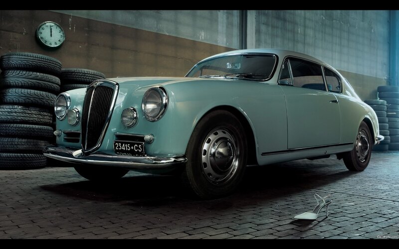 Classic car in garage with shoe