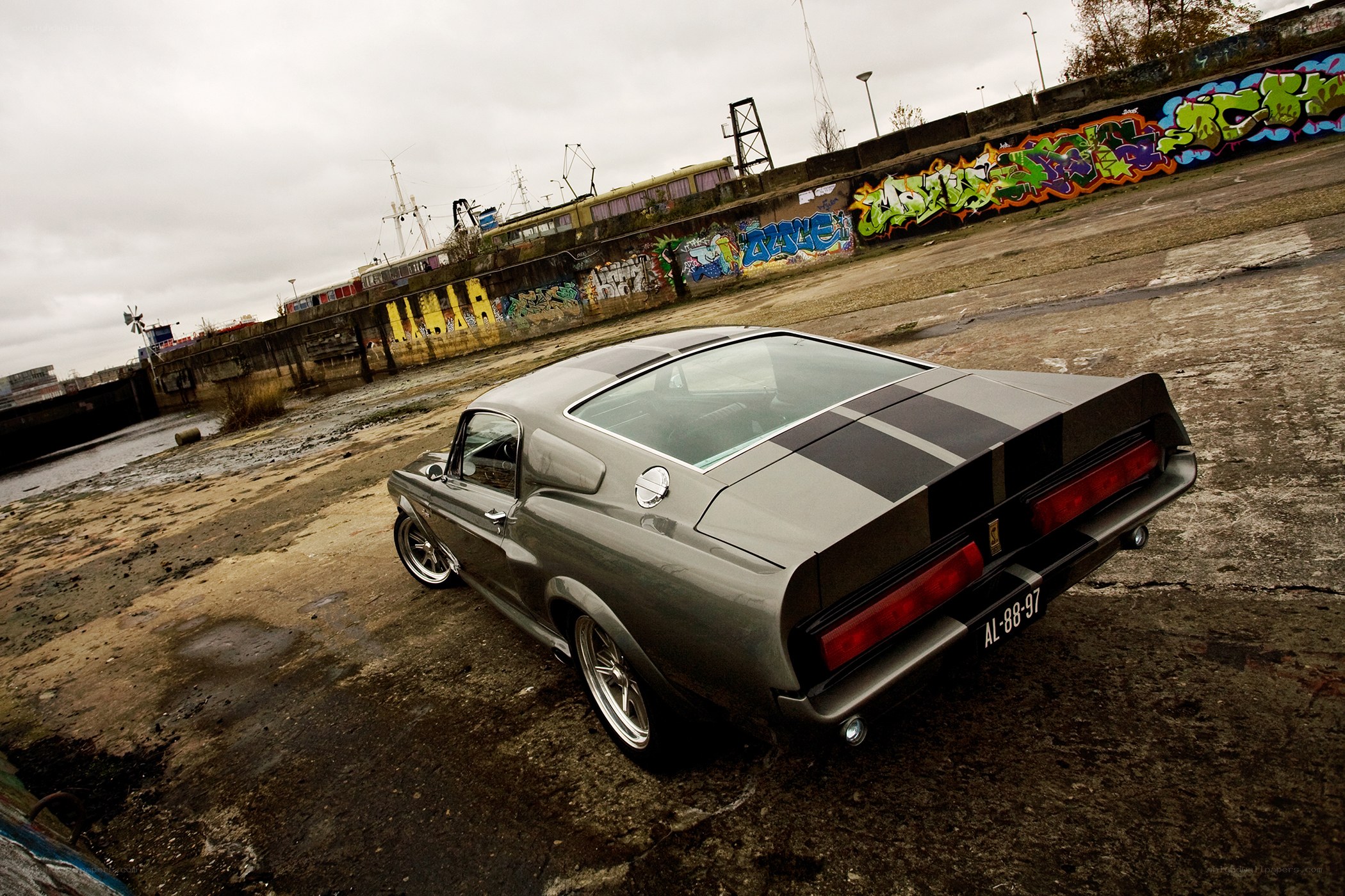 Classic car in graffiti alley