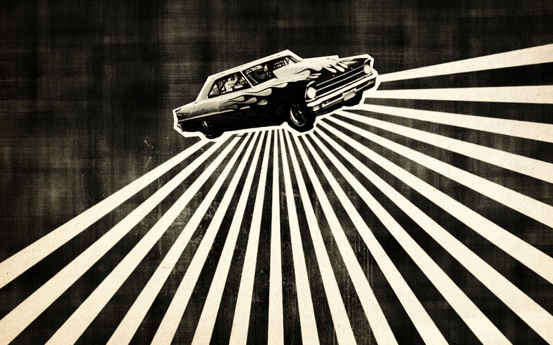 Classic car in motion