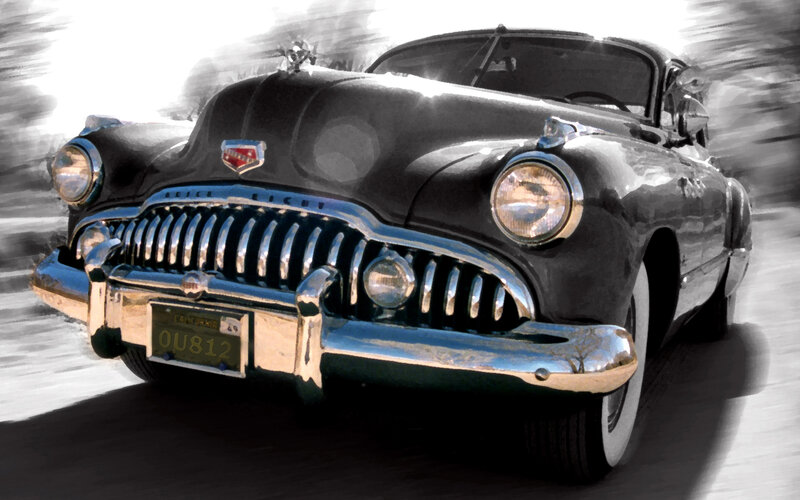 Classic car in motion