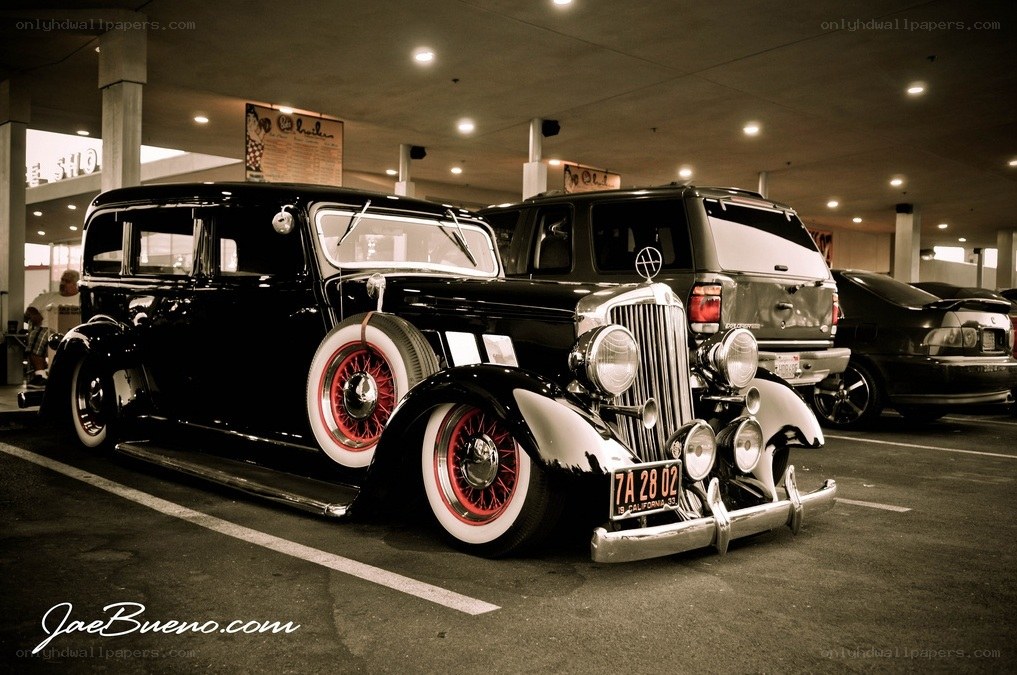 Classic car in parking garage