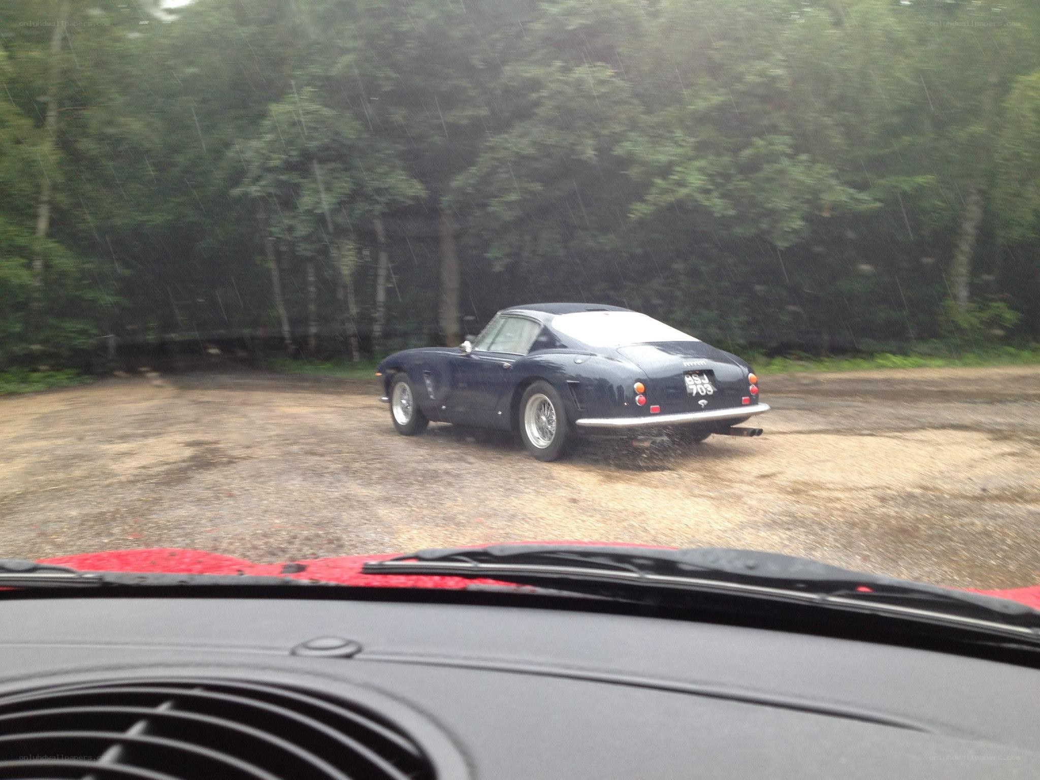 Classic car in the rain