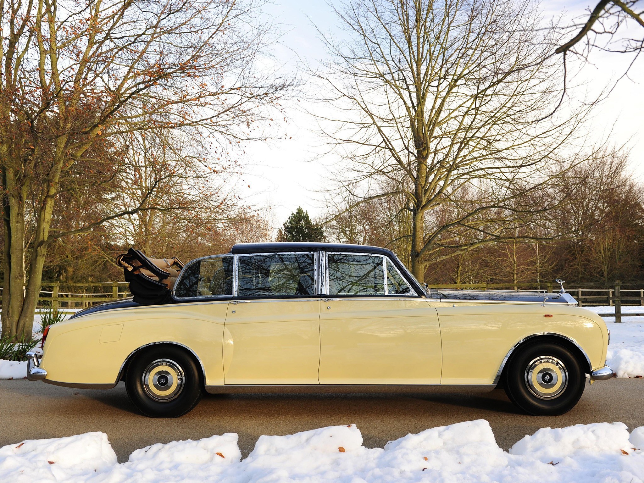 Classic car in winter scene