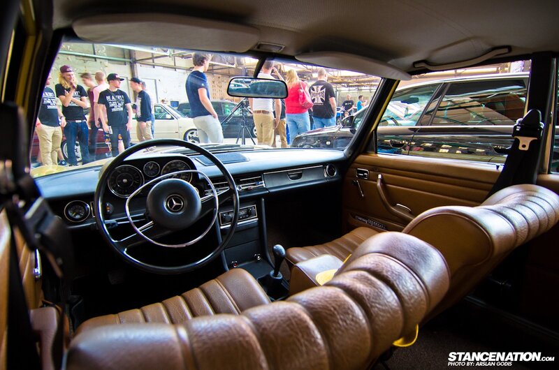 Classic car interior at a show
