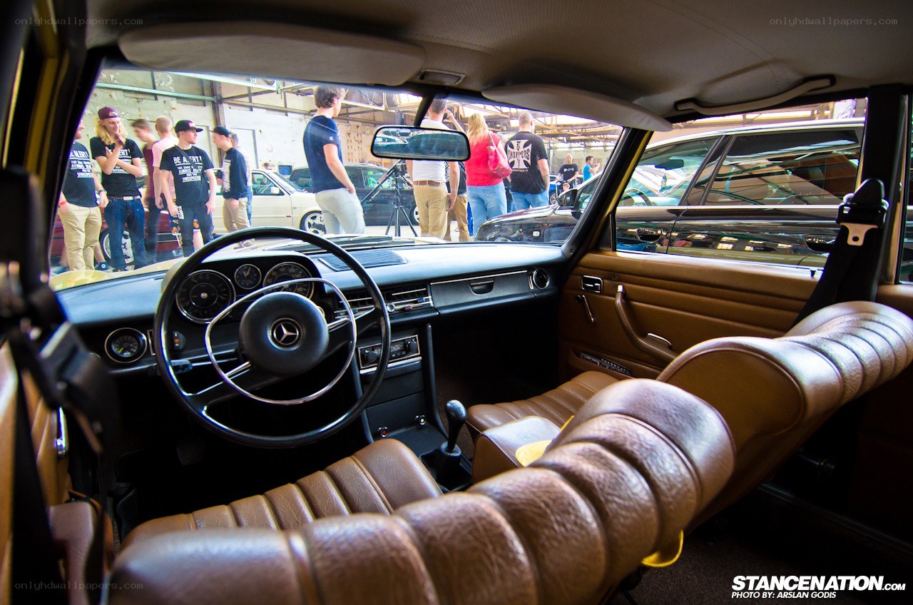 Classic car interior at a show