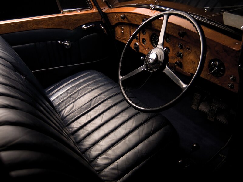 Classic Car Interior — Black, Dramatic, Photograph, Steering Wheel, Leather Seats