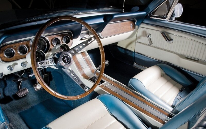 Classic Car Interior — Blue, Retro, Photograph, Steering Wheel, Dashboard, Seats