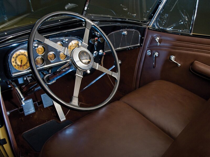Classic Car Interior — Brown, Retro, Photograph, Steering Wheel, Dashboard, Leather Seats, Black, Chrome
