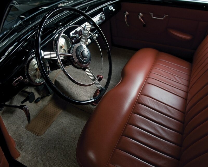 Classic Car Interior — Brown, Retro, Photograph, Steering Wheel, Dashboard, Leather Seats, Black, Gray