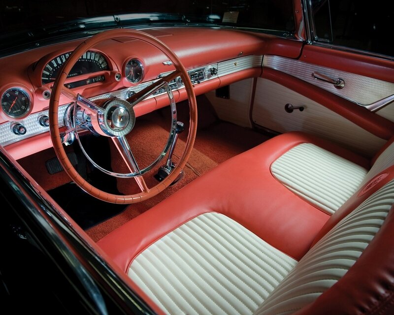 Classic car interior red and white