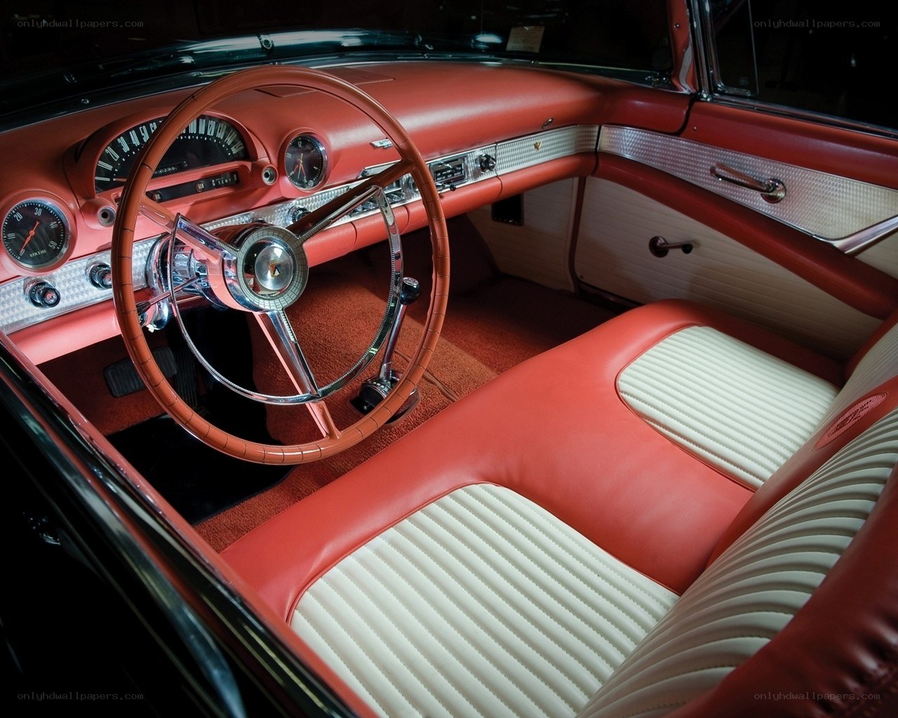 Classic car interior red and white