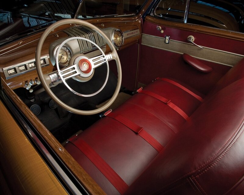 Classic Car Interior — Red, Retro, Photograph, Steering Wheel, Dashboard