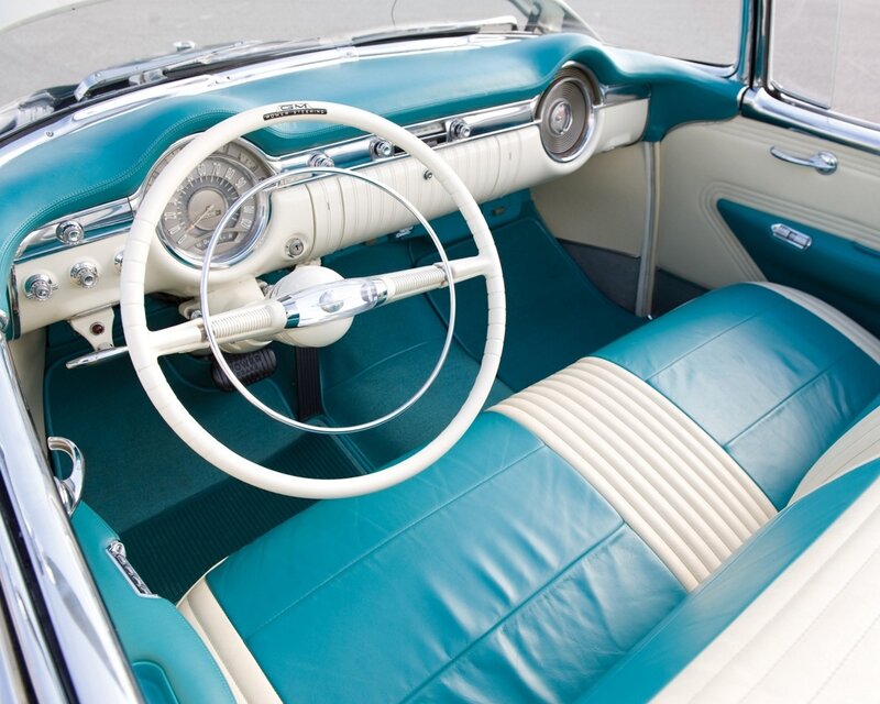 Classic Car Interior — Teal, Retro, Photograph