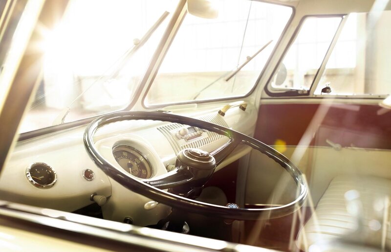 Classic car interior with sunlight