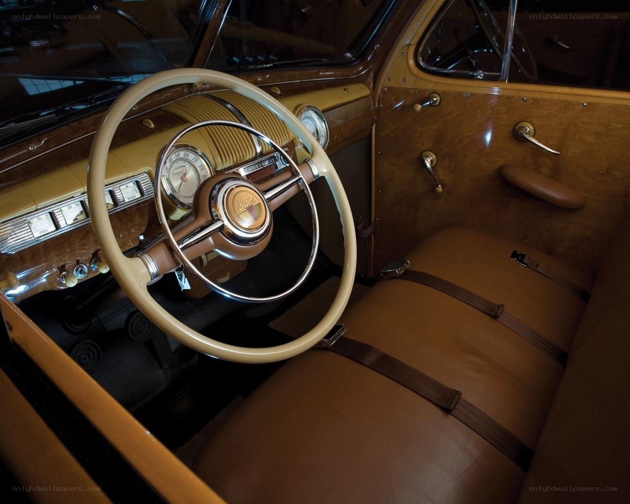 Classic car interior with wood paneling