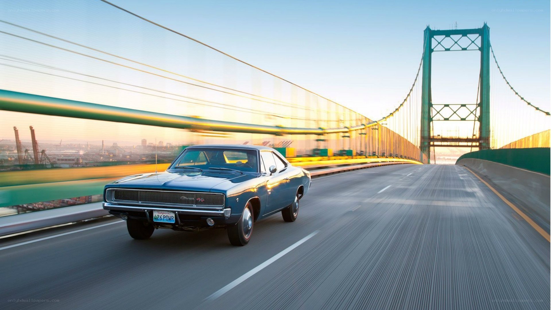 classic car on a bridge