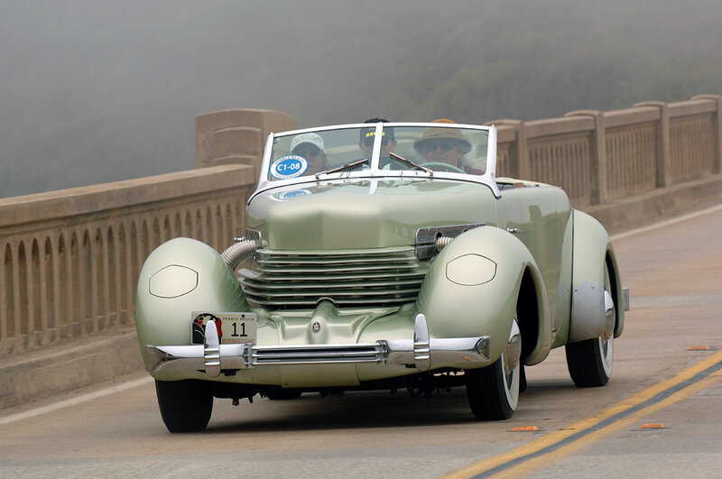 Classic car on a bridge