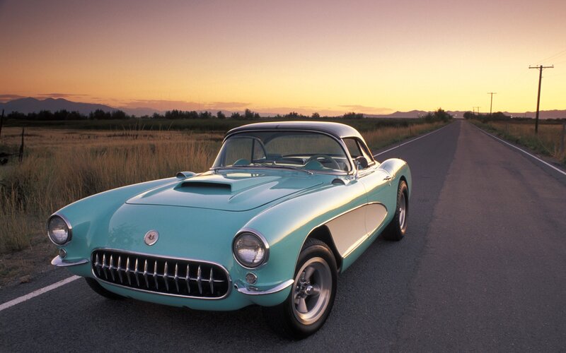 Classic car on a country road