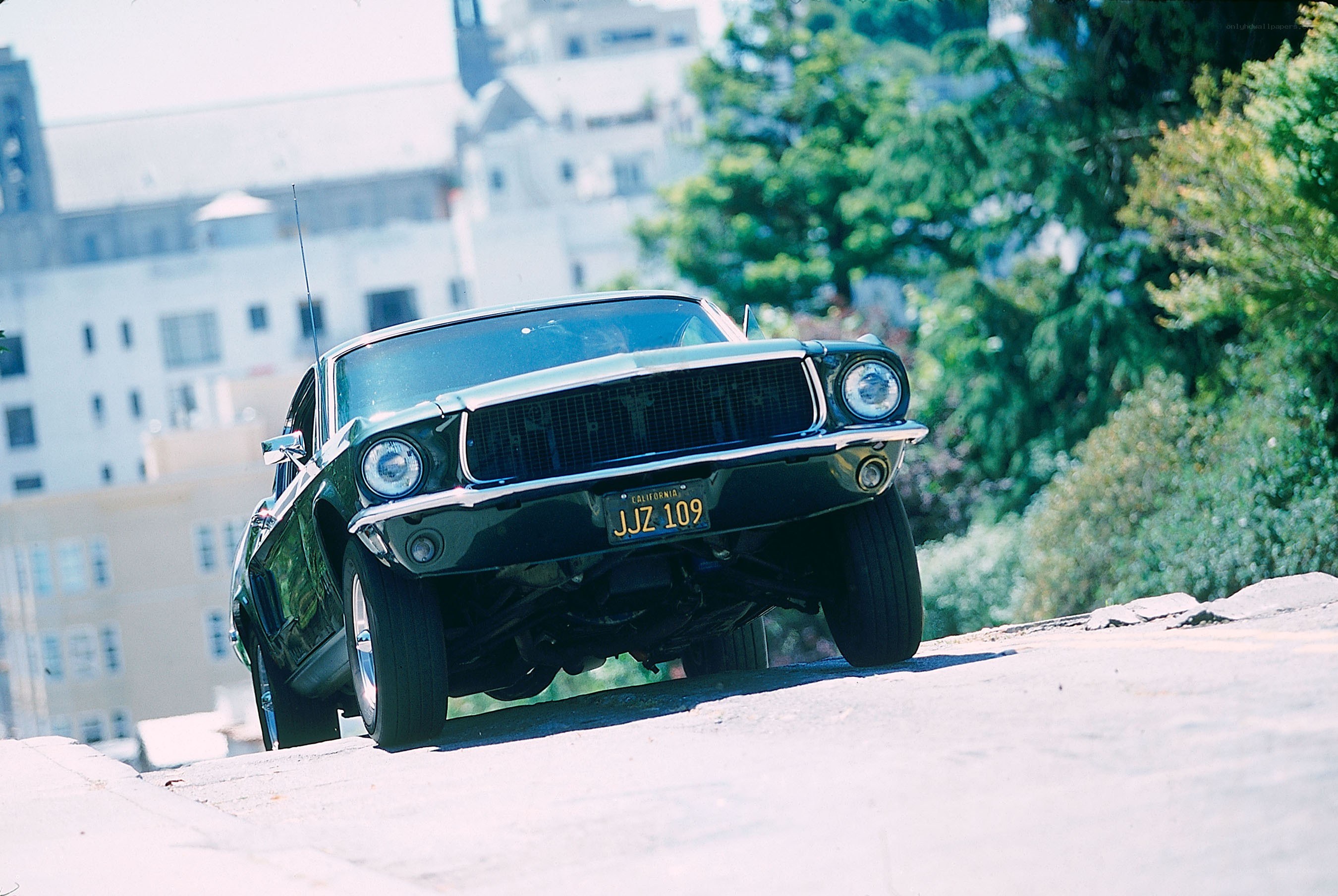 classic car on a hill