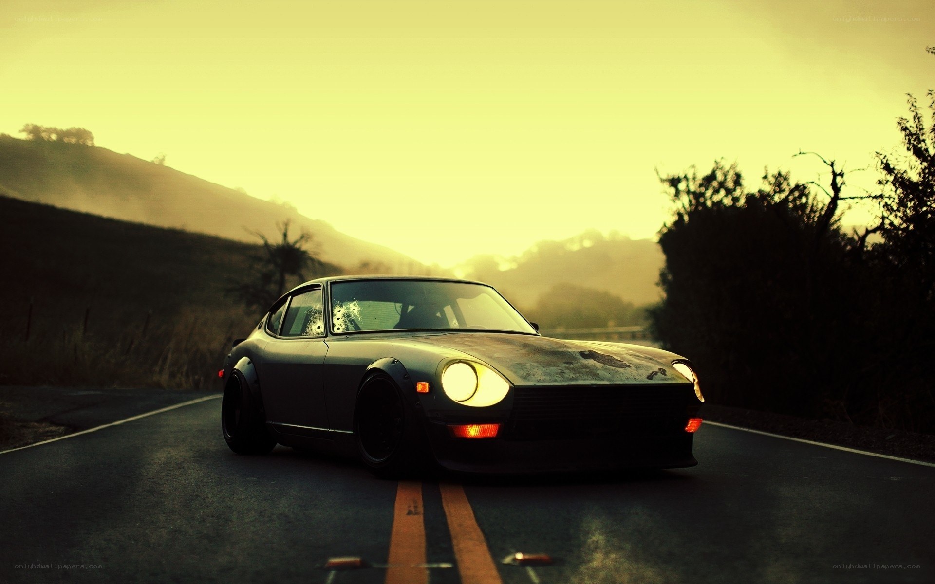 classic car on a winding road