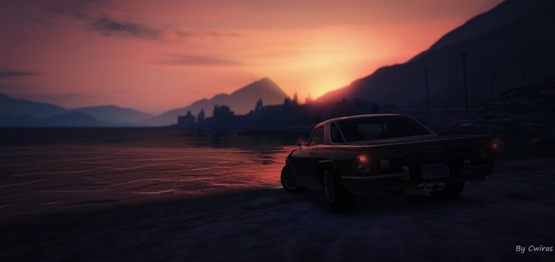 Classic Car on Beach — Orange, Serene