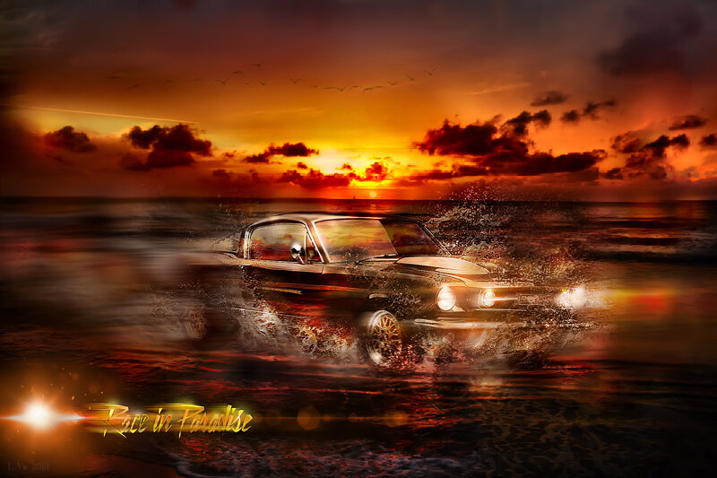 Classic Car on Beach — Orange
