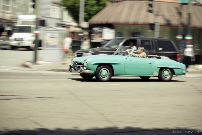 Classic car on city street