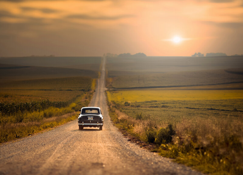 Classic Car on Dirt Road — Yellow