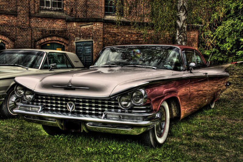 Classic Car on Grass — Red