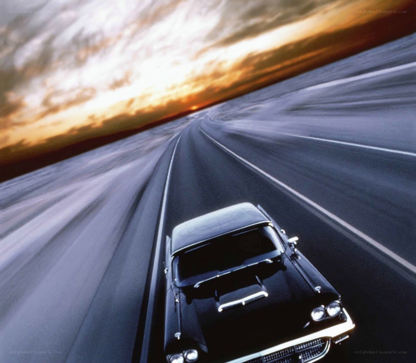 Classic car on open road