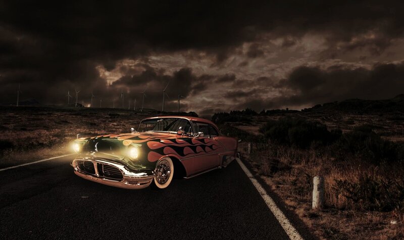 Classic Car on Road — Black