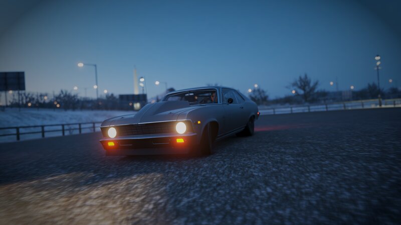 Classic Car on Road — Blue, Dark