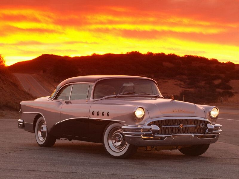 Classic Car on Road — Orange, Dramatic