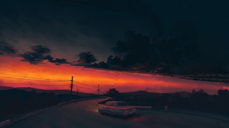 Classic Car on Road — Orange