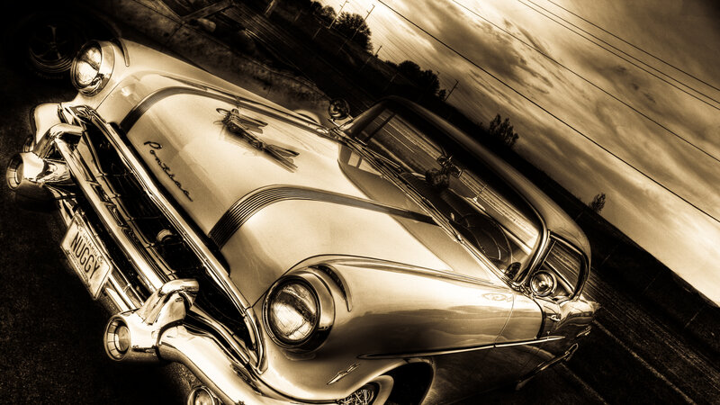 Classic Car on Road — Sepia