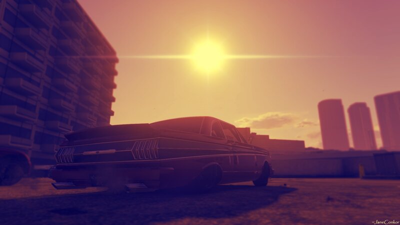 Classic Car on Rooftop — Purple