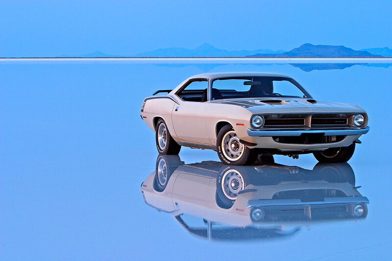 Classic car on salt flat