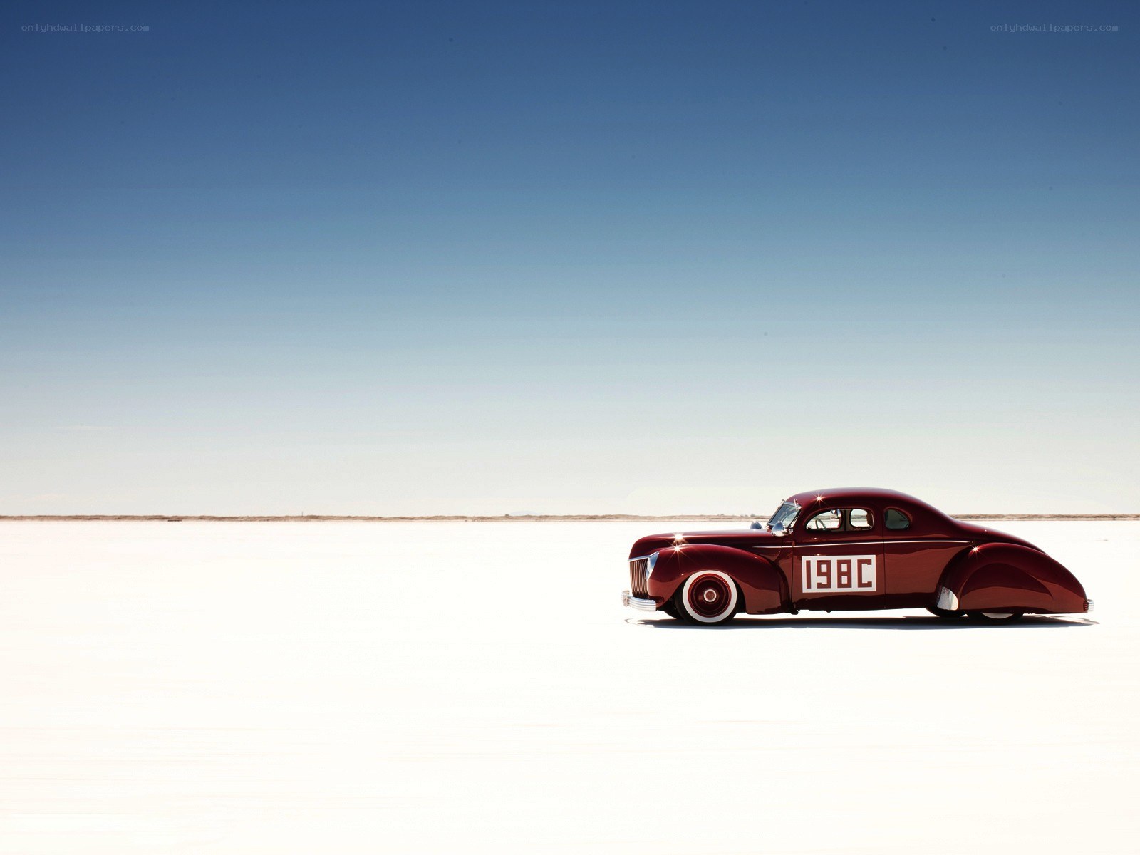 Classic car on salt flat